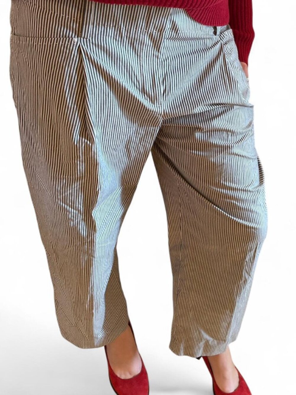Elie Tahari striped wide leg cotton trousers in grey and white
